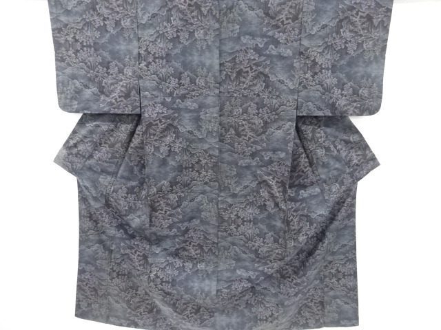 リサイクル　風景模様織り出し本場泥大島紬着物(9マルキ)